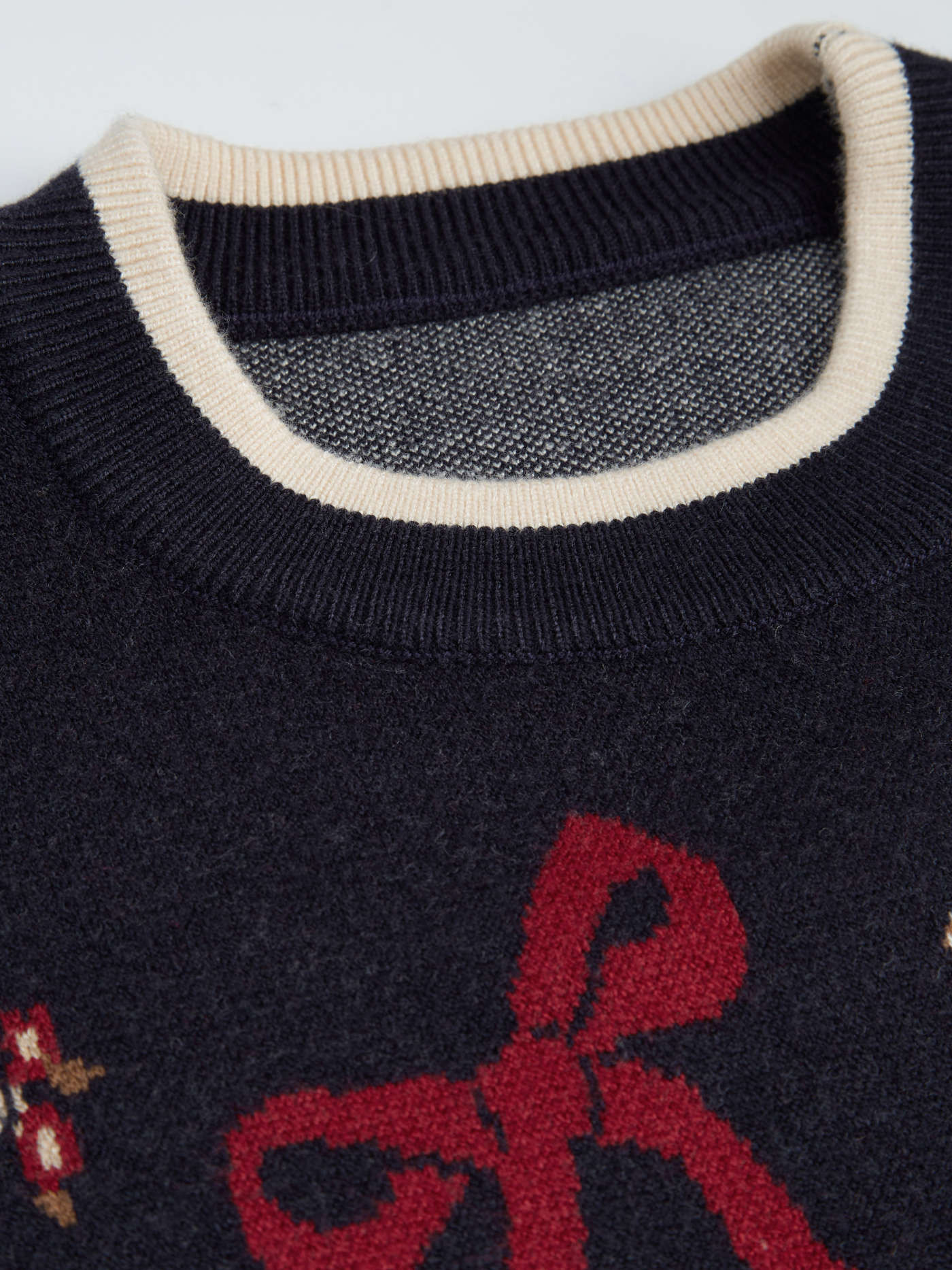 Knit Fabric Knit Round Neckline Bear Bowknot Contrasting Binding Long Sleeve Top For School | Cider