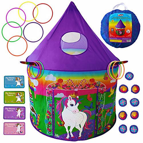 Playz Unicorn Toys Kids Play Tent for Girls with Unicorn Ring Toss, Candy Board Game, & Tic Tac Toe  | Amazon (US)
