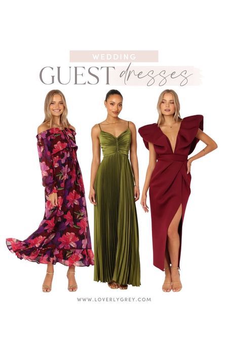 Wedding guest dresses perfect for fall! I love the ruffle shoulder detail and pleated green dress. 

#LTKstyletip #LTKwedding #LTKFind