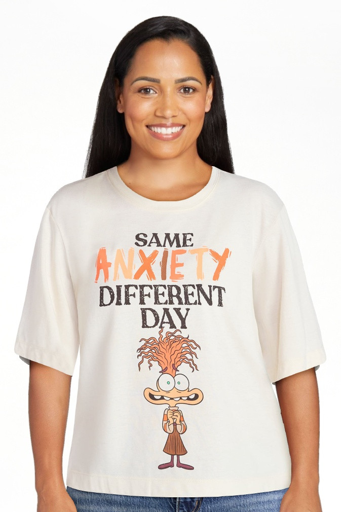 Disney Pixar Inside Out 2 Women's Anxiety Boxy Graphic Skimmer Tee, Sizes XXS-XXL | Walmart (US)