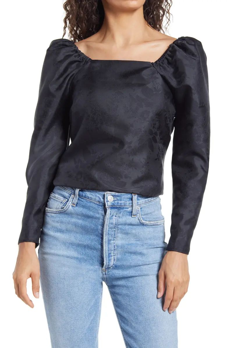 Puff Sleeve Jacquard Satin Top | Nordstrom