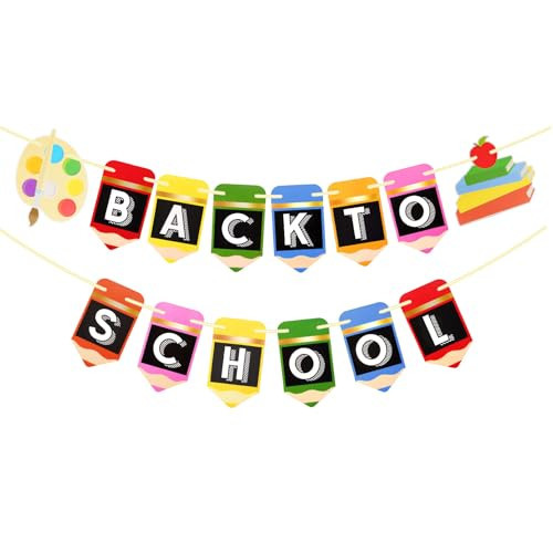 Pre-Strung Back to School Banner - jijAcraft First Day of School Banner, Colorful Back to School Decorations Paper Garland Pencil Banners for Classroom Decor Party Decorations Photo Props | Amazon (US)