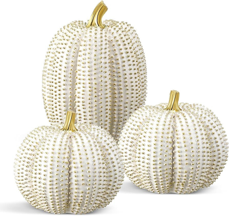 3 Pcs Thanksgiving Resin Pumpkin Set White Pumpkin with Gold Dot Fall Table Centerpiece Decorativ... | Amazon (US)