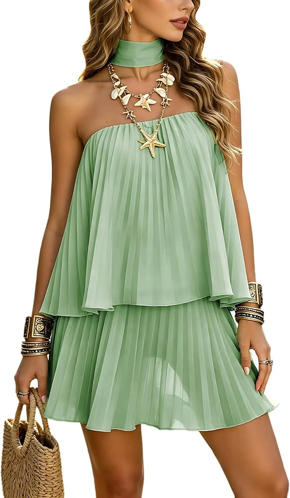 Joyfunear Womens Chiffon 2 Piece Outfits Strapless Tube Top And Skort Sets Summer Beach Vacation ... | Amazon (US)