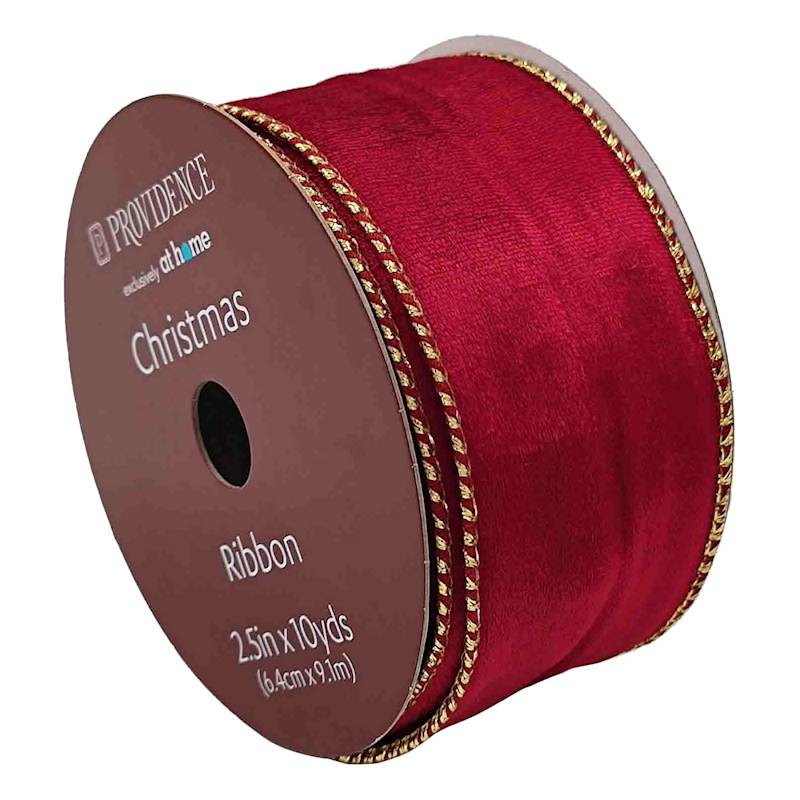 2.5" Burgundy Velvet Gold Edge Ribbon, 10 Yd | At Home