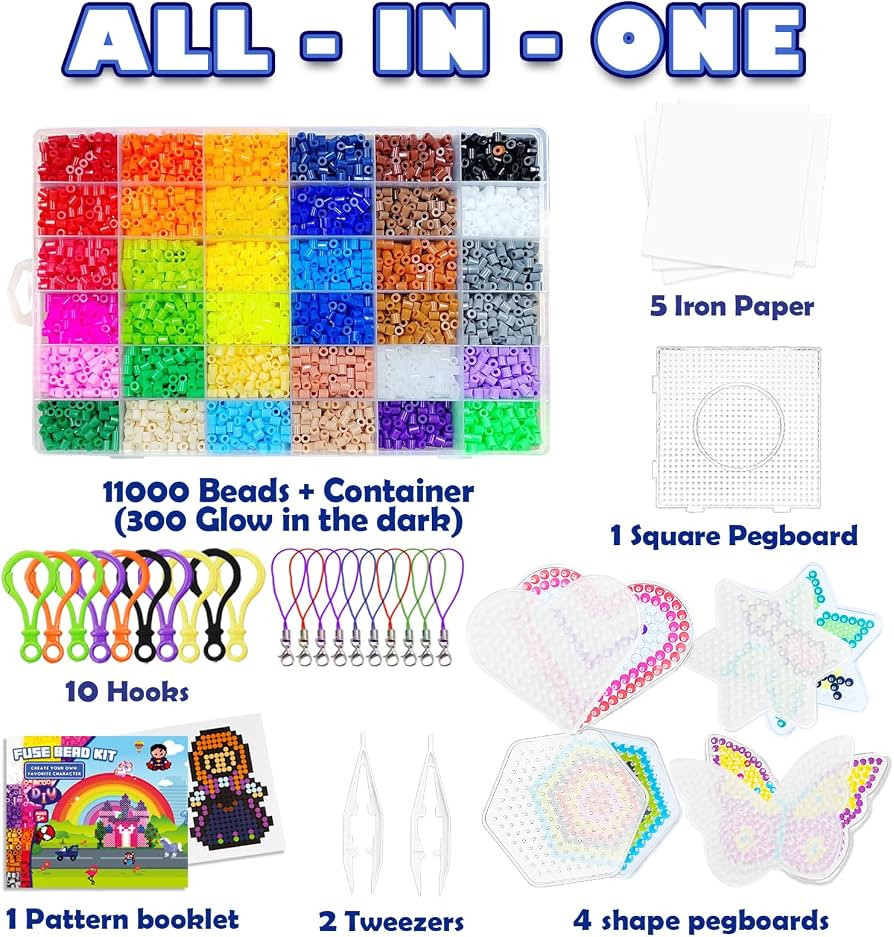 FUNZBO 11000 5mm Fuse Beads Kit - 36 Colors | 66 Patterns, Toys, Arts and Crafts for Kids, Teens ... | Amazon (US)
