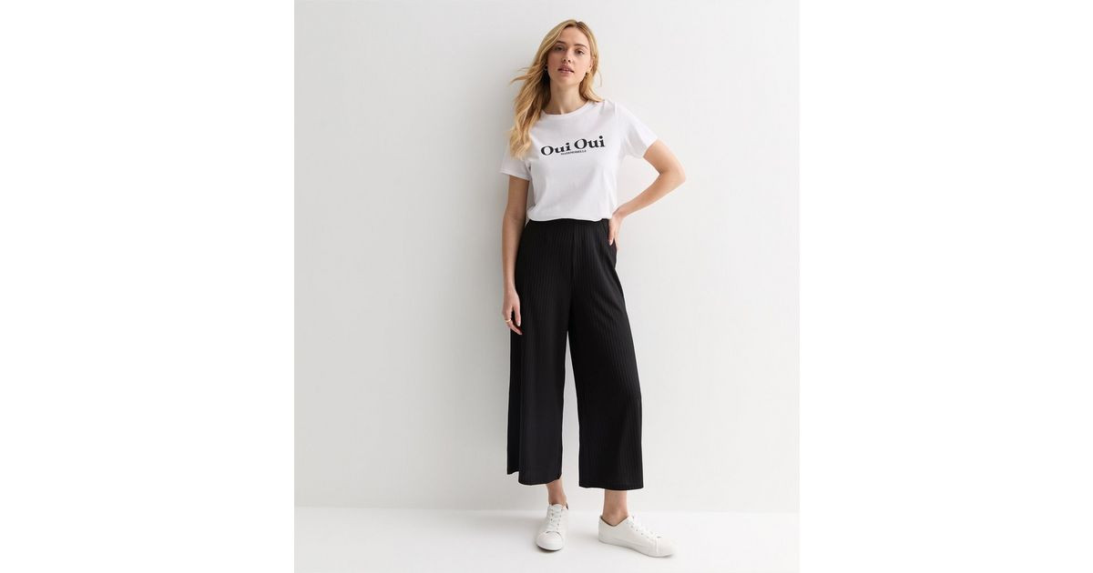 Black Ribbed Jersey Crop Wide Leg Trousers
						
						Add to Saved Items
						Remove from Save... | New Look (UK)