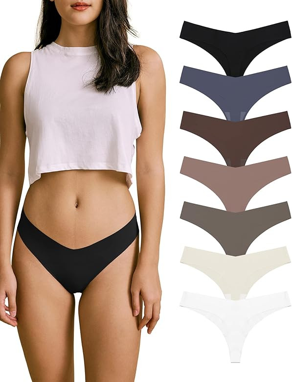 SHARICCA Women No Show Seamless Underwear Thong Invisible Soft Panties Multi Pack | Amazon (US)
