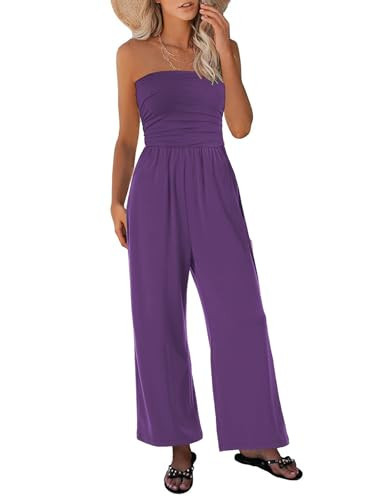STOLKISS Strapless Jumpsuits for Women Elegant Casual Sexy Backless Tube Top Jumpsuit One Piece Wide Leg Long Pants Rompers | Amazon (US)