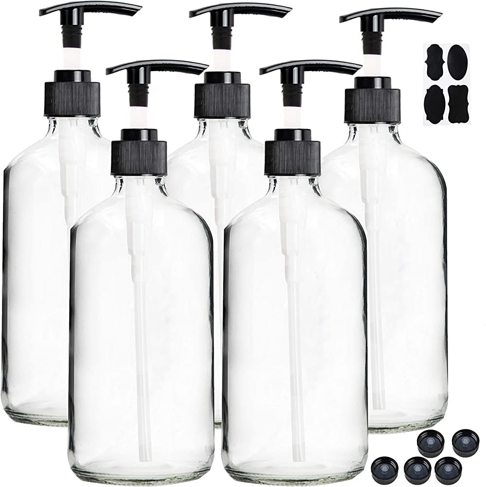 Amazon.com: Youngever 5 Pack Empty Clear Glass Pump Bottles, 8 Ounce Lotion Pump Bottles, Soap Di... | Amazon (US)