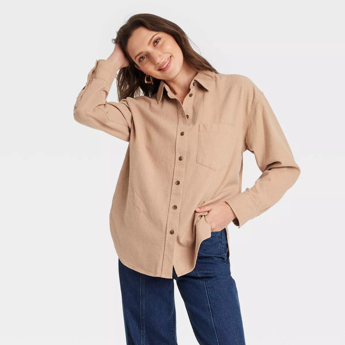 Women's Oversized Flannel Long Sleeve Collared Button-Down Shirt - Universal Thread™ | Target
