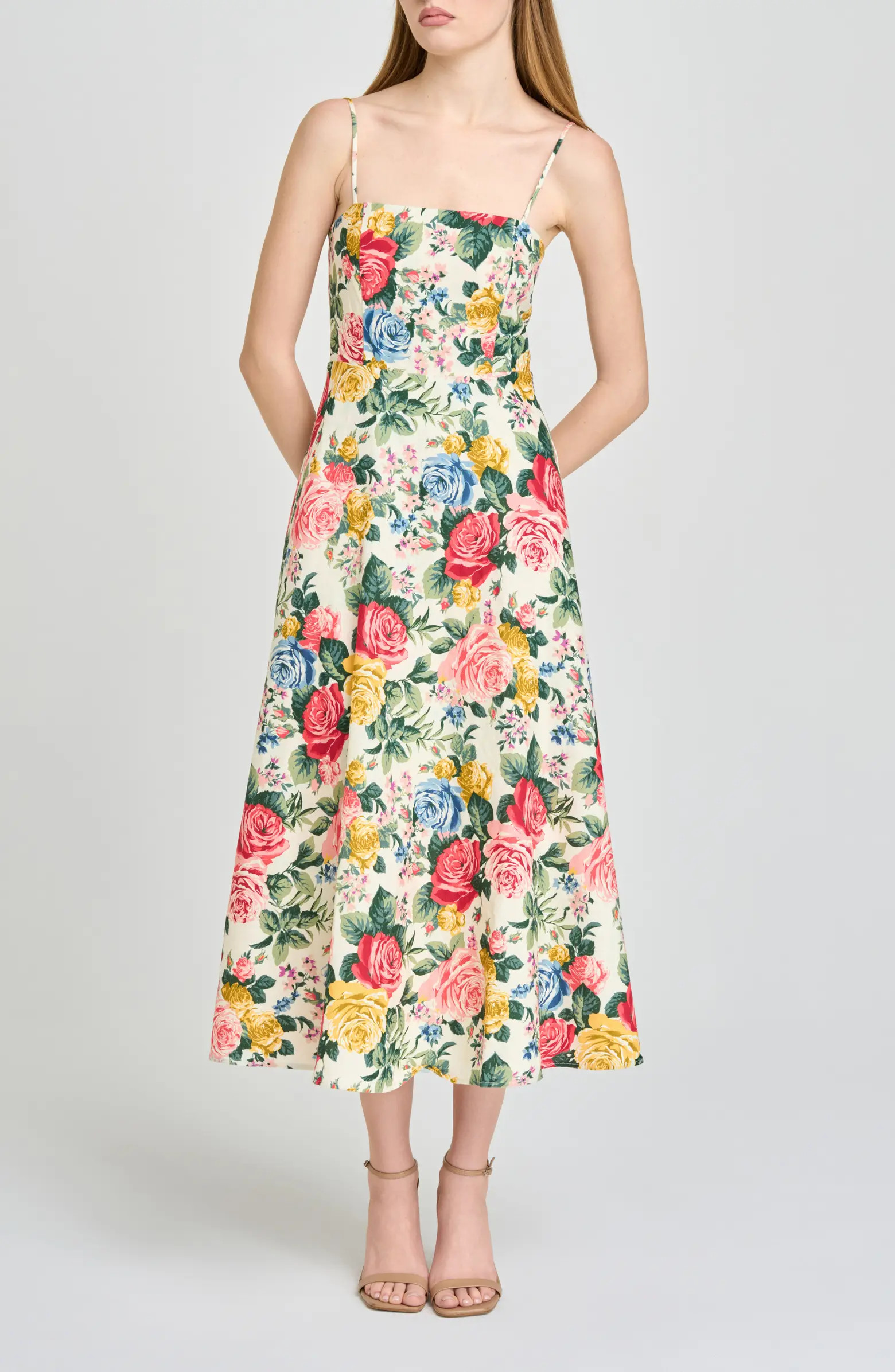Josefina Floral Linen Blend Midi Dress | Nordstrom