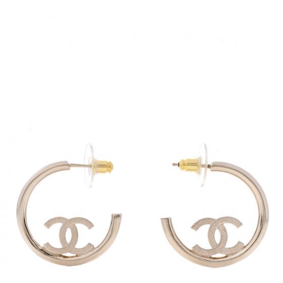 CHANEL Metal Textured CC Hoop Earrings Gold | FASHIONPHILE (US)