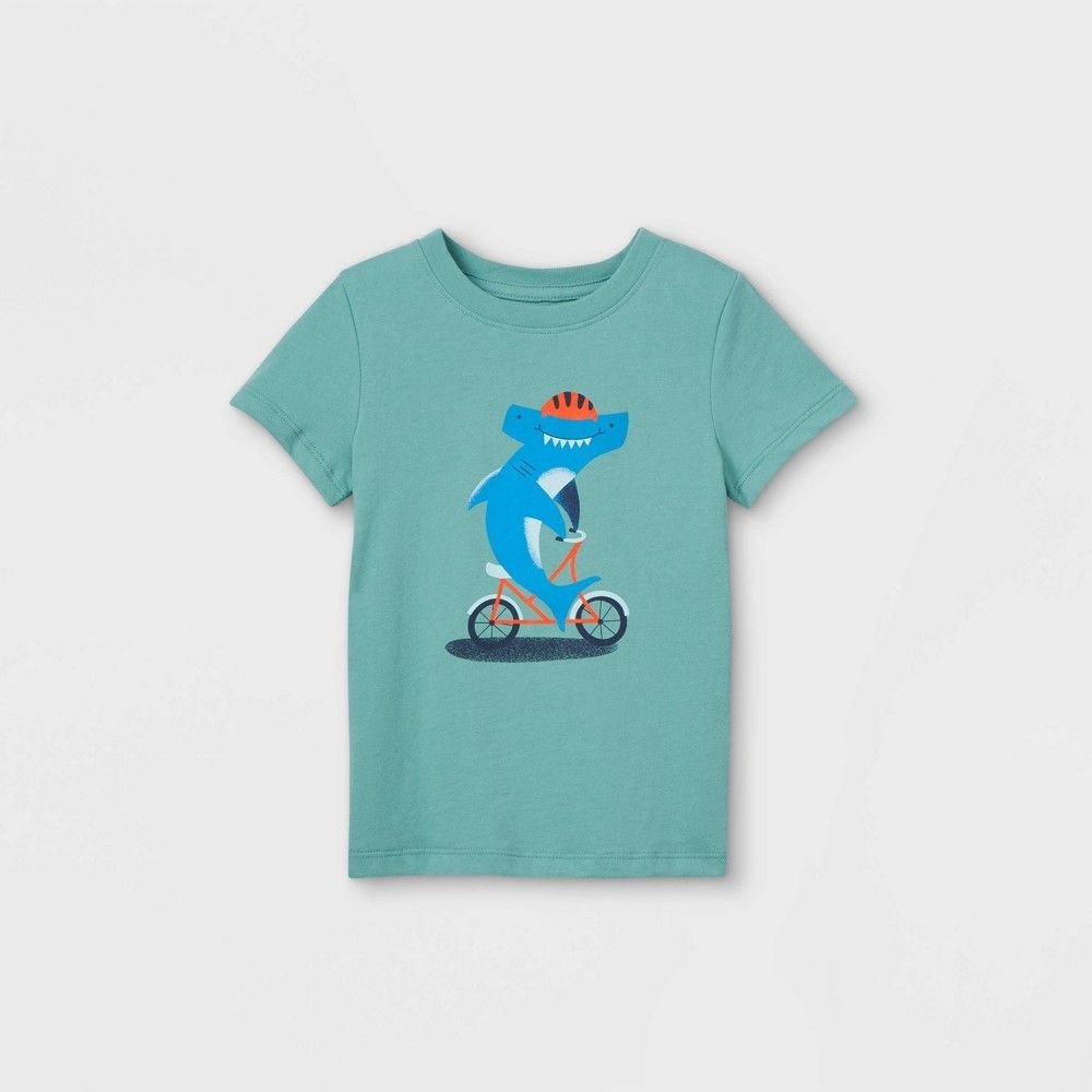 Toddler Boys' Shark Biking Graphic Short Sleeve T-Shirt - Cat & Jack Sea Green 12M | Target