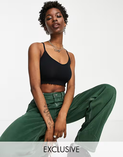 COLLUSION crop bralet with lettuce edge in black | ASOS (Global)