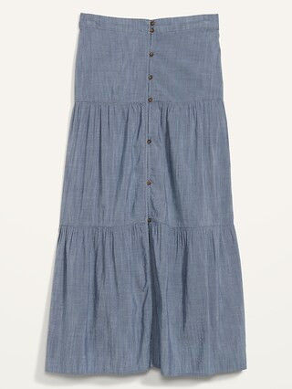 Slub-Weave Tiered Button-Front Maxi Skirt for Women | Old Navy (US)
