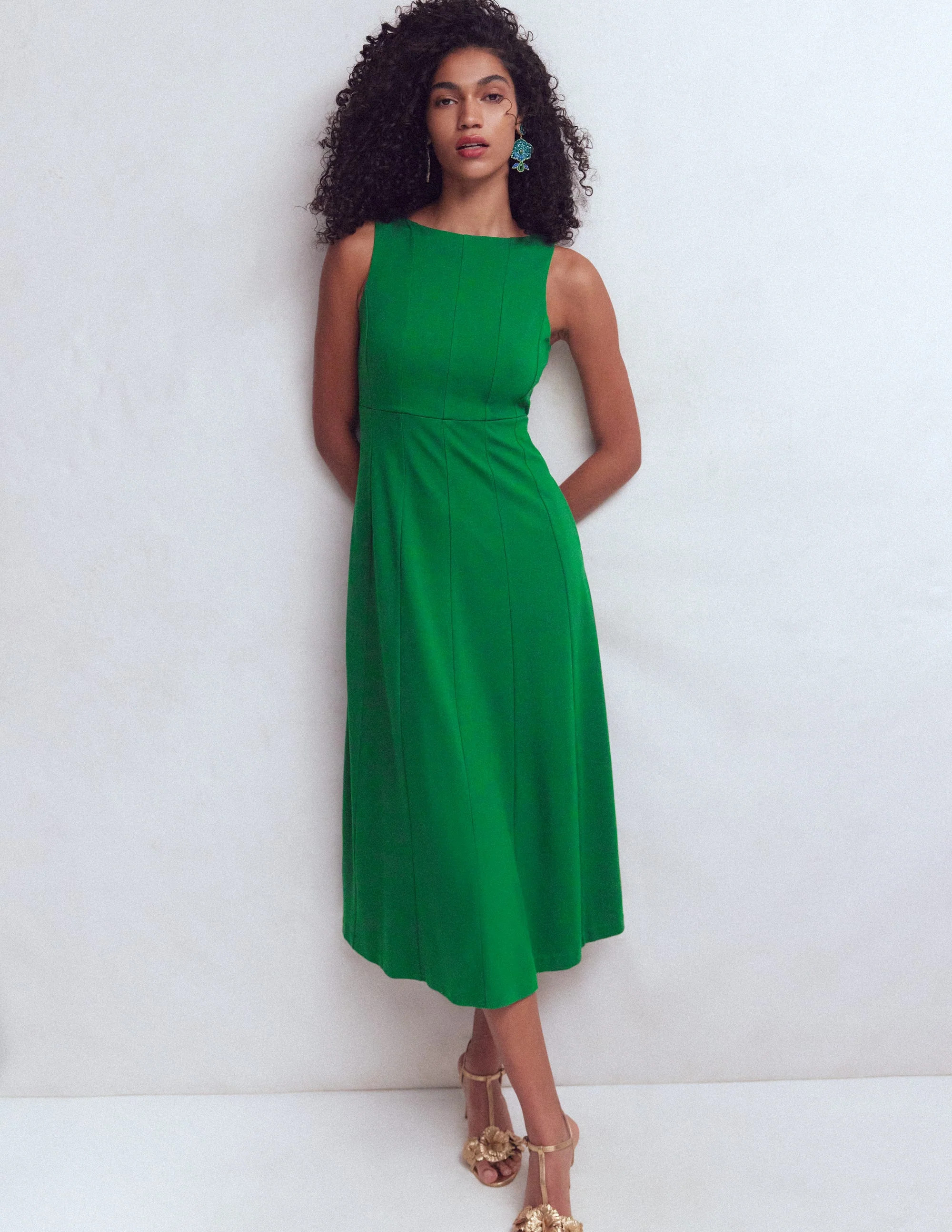 Boden Women's Sleeveless Ponte Midi Dress in Green | Size 20/22 | Boden (US)
