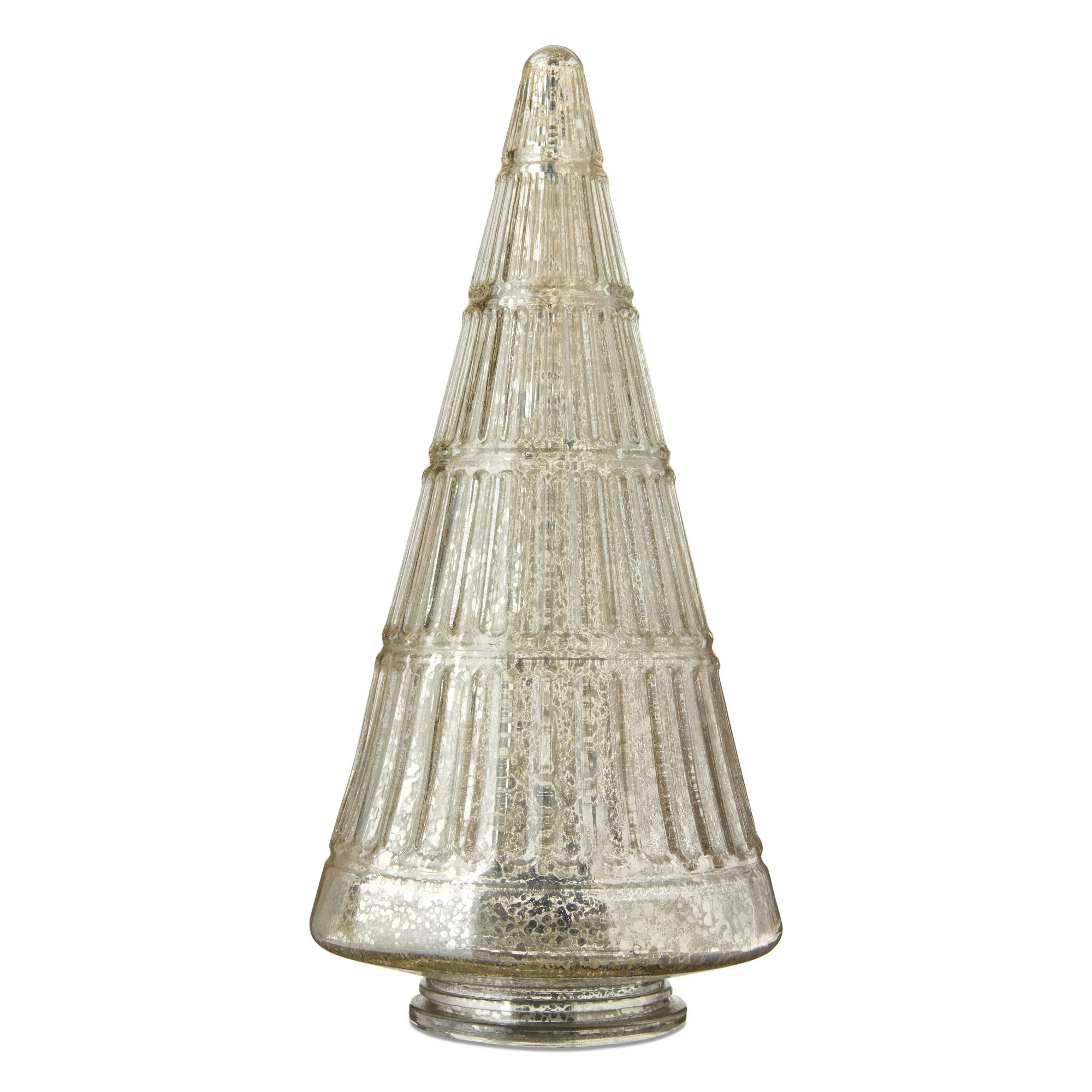 Glass Ribbed Christmas Tree Tabletop Decoration, Silver, 12", by My Texas House | Walmart (US)