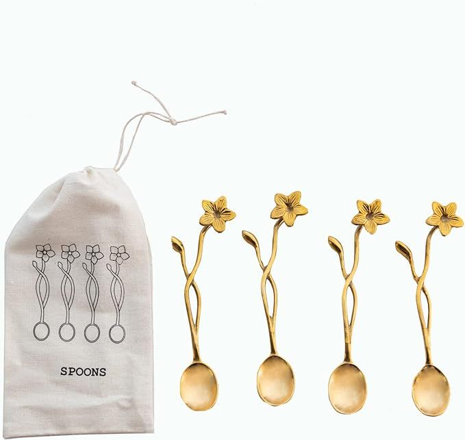 Creative Co-Op Farmhouse Brass Flower Handles in Drawstring Bag, Finish Spoon | Amazon (US)