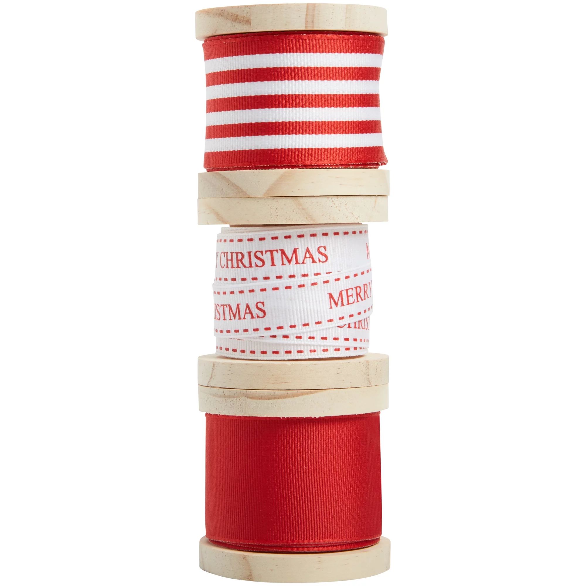 Holiday Time White/Red/Stripes Ribbon, 2.4 inch, 3 Pack | Walmart (US)