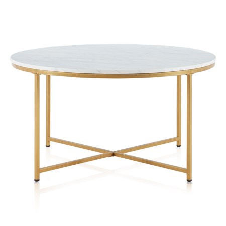BELLEZE Yanet Modern Round Coffee Table Accent Table Home Decor, Marble/Gold | Walmart (US)