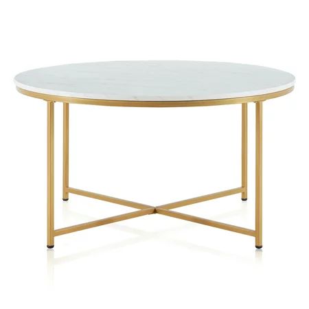 BELLEZE Yanet Modern Round Coffee Table Accent Table Home Decor, Marble/Gold | Walmart (US)