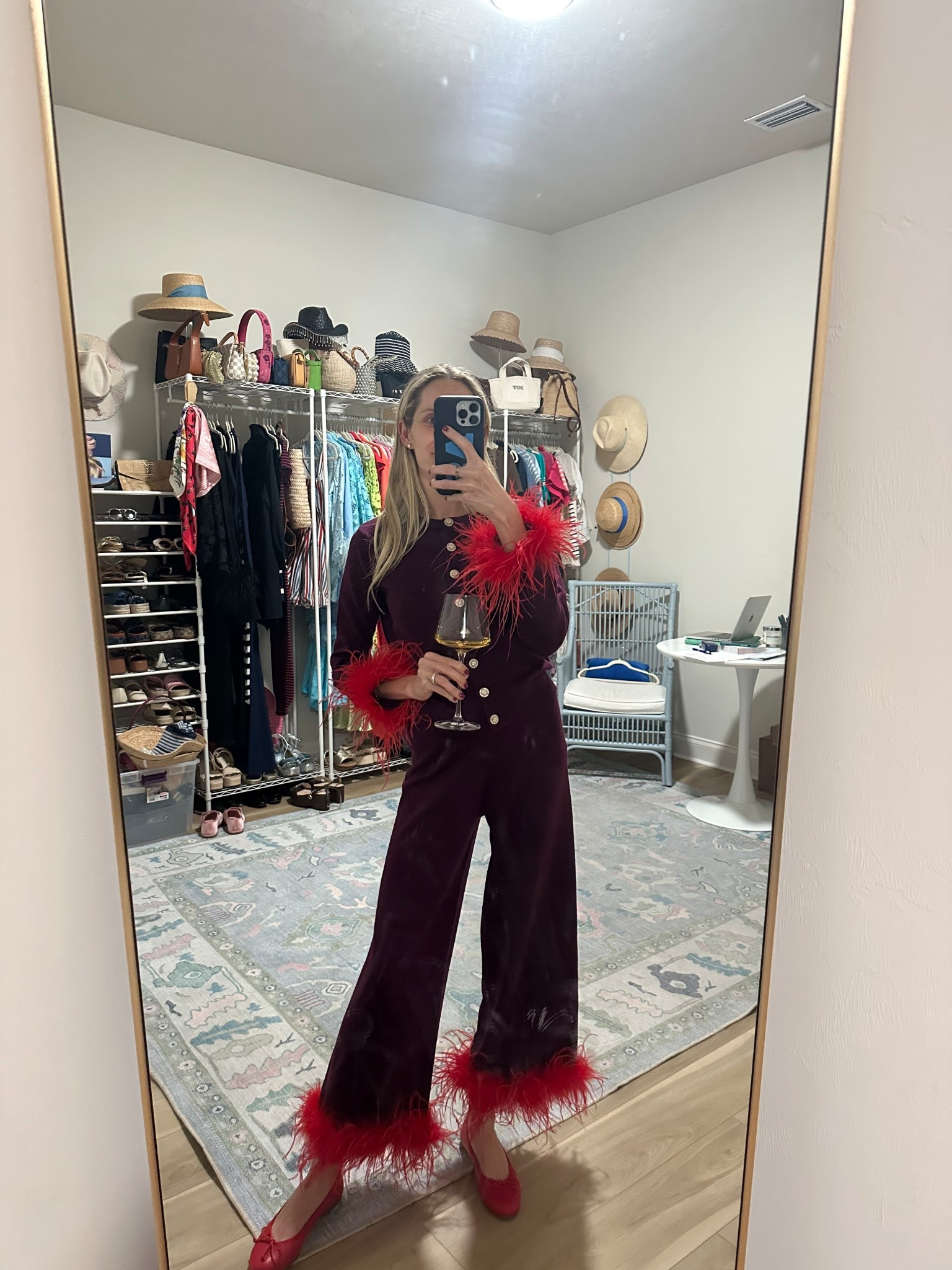 The Antonio Melani x The Nat Note coordinating cardigan + matching pants is such a polished holiday outfit moment — and the feather cuffs make it perfect for Christmas events, winter dinners, or festive gatherings. Styled with the Margaux red satin Fonteyn flats for a pop of color. Linking everything along with top-searched Christmas outfits, fall outfits, and gift guide favorites trending on LTK.

#LTKgrwm #LTKHoliday #LTKootd