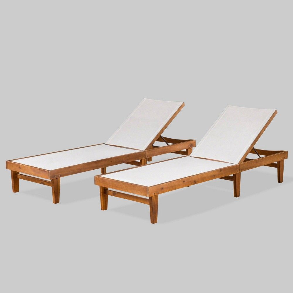 Summerland 2pk Wood and Mesh Chaise Lounge Teak/White - Christopher Knight Home | Target