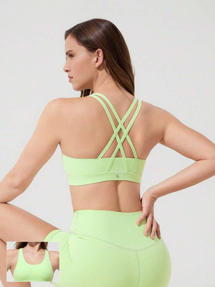 GLOWMODE FeatherFit™ Crossover Strap Sports Bra Gym | SHEIN