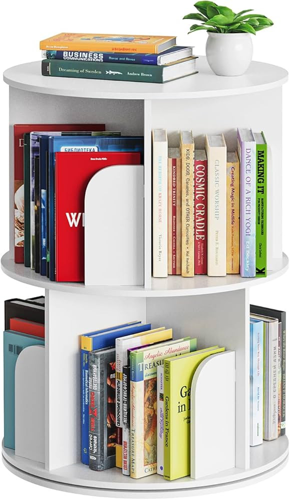 SpaceAid Cross Style 2 Tier Rotating Bookshelf, Spinning 360 Bookcase Lazy Susan Tower, Vertical ... | Amazon (US)