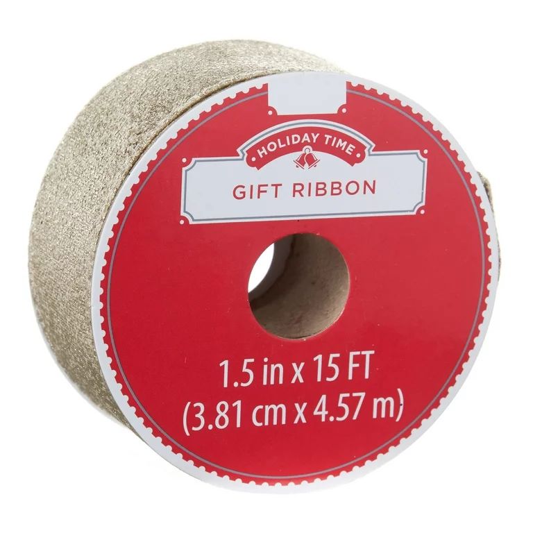 Holiday Time Ribbon, Gold Metallic Glitter, 1.5"/15' | Walmart (US)
