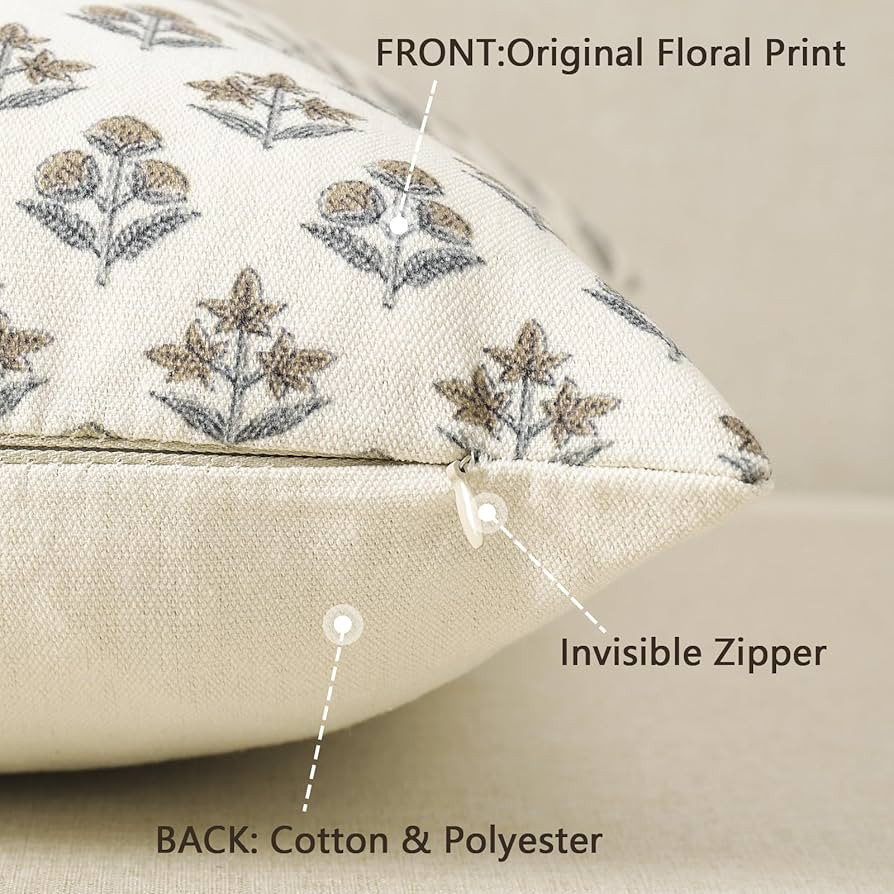 Amazon.com: YCOLL Farmhouse Floral Print Throw Pillow Covers 20x20 Set of 2, Rustic Decorative Cushion Covers for Sofa Couch Bed Living Room, Vintage Floral Patterned Cottage Home Decor, Vintage Walnut : Home & Kitchen | Amazon (US)