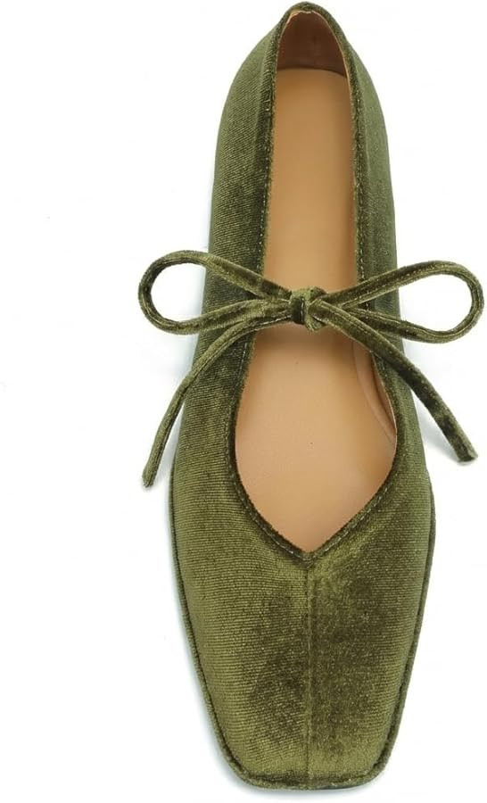 Lace Up Square Toe Ballet Flats for Women Cute Bow Slip On Mary Jane Flats Casual Ballerina Shoes | Amazon (US)