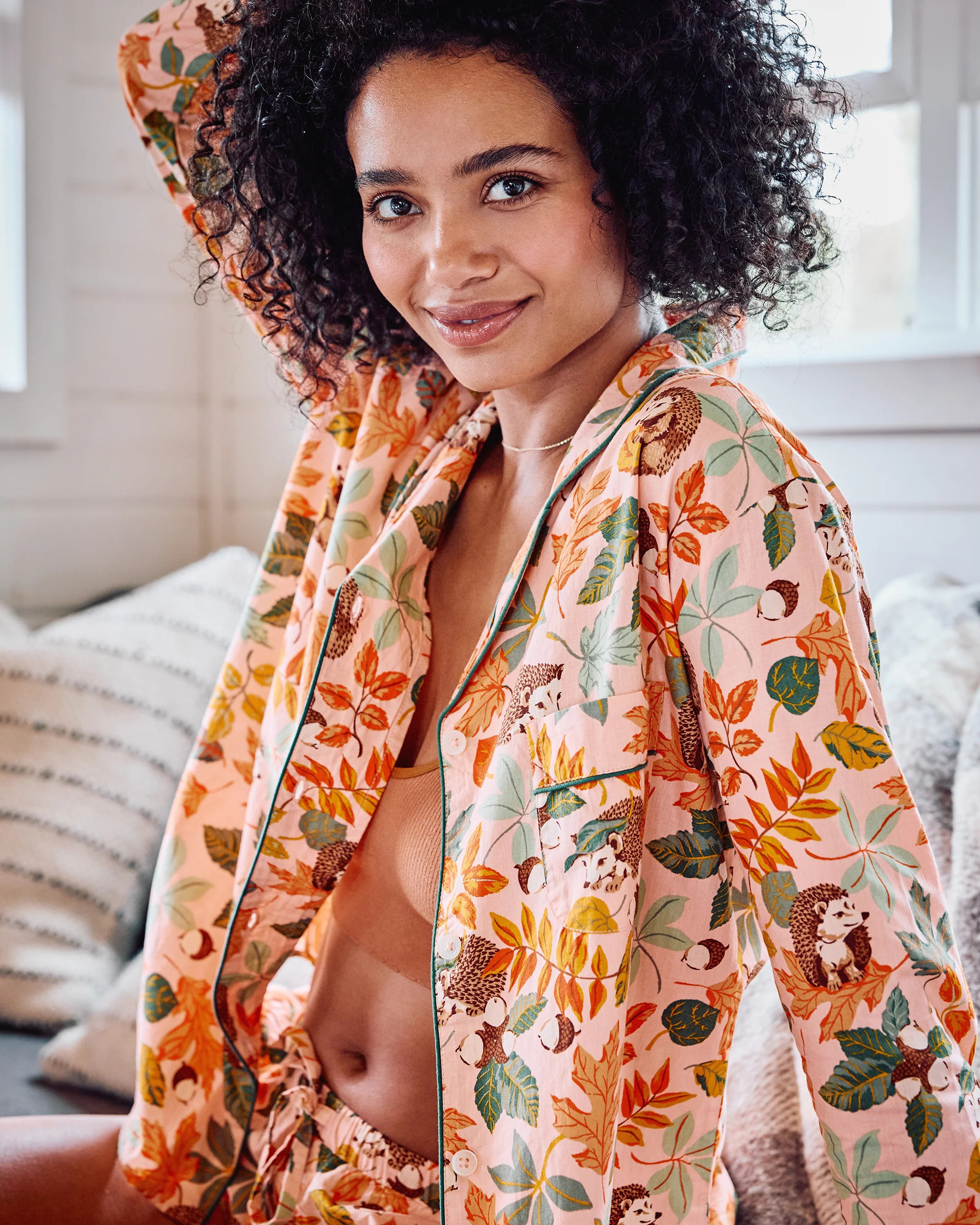 Hedgehog Forest - Long Sleeve Top & Shorts Set - Peach Leaf - Printfresh | Printfresh