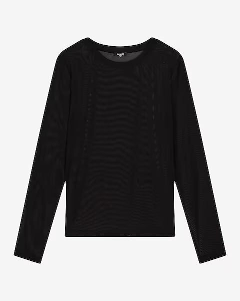 Fitted Mesh Crew Neck Long Sleeve Tee | Express