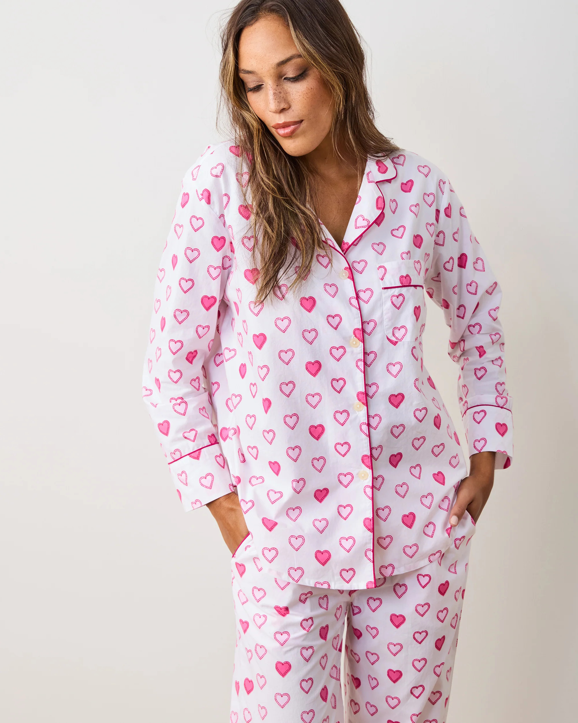 Candy Hearts - Petite Long PJ Set - Pale Pink | Printfresh