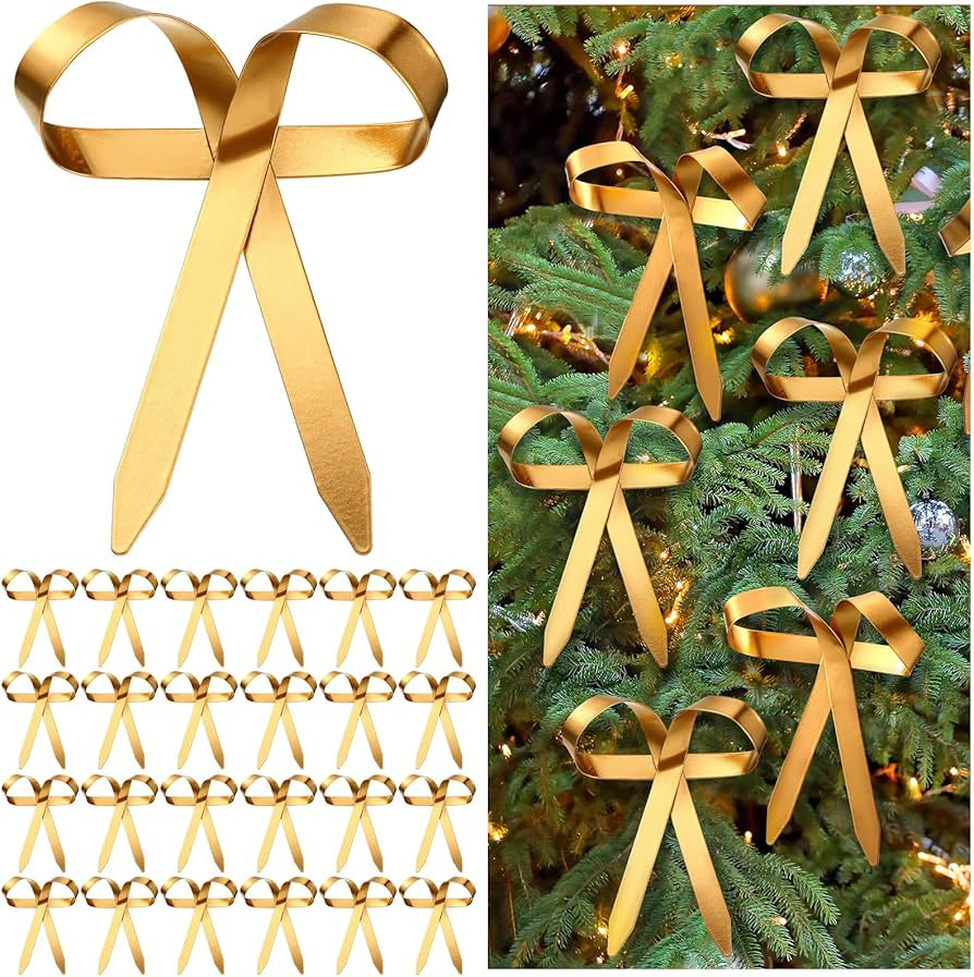 24 Pcs Gold Metal Christmas Bow Ornaments for Christmas Tree Garland Wreath Bulk Bow with Clip Or... | Amazon (US)