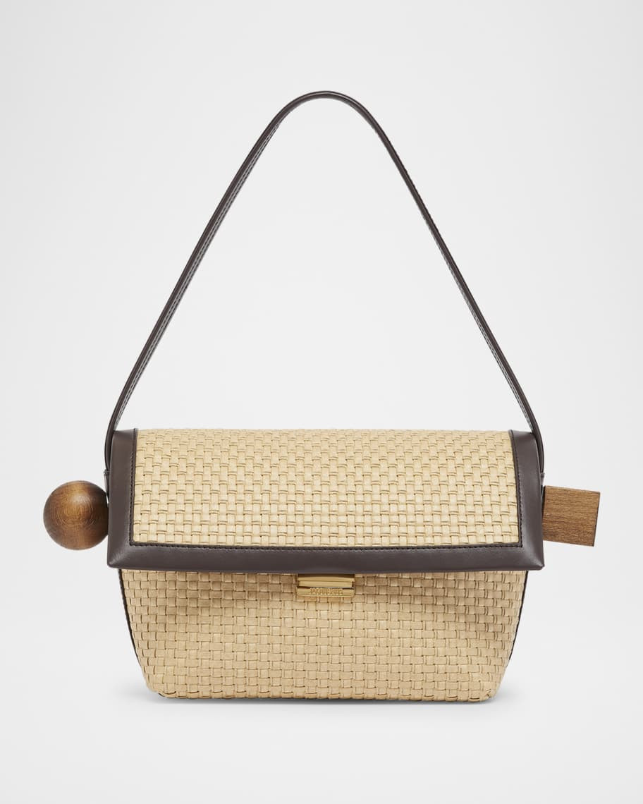 Le Rond Geometric Raffia Shoulder Bag | Neiman Marcus