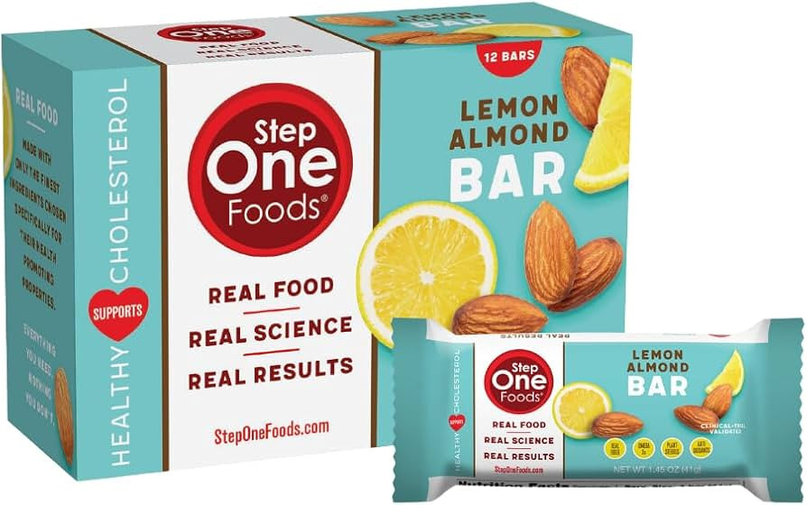 Step One Foods Lemon Almond Bar, Heart Healthy Snack Plant Sterols, Omega 3's High Fiber Snack Gl... | Amazon (US)