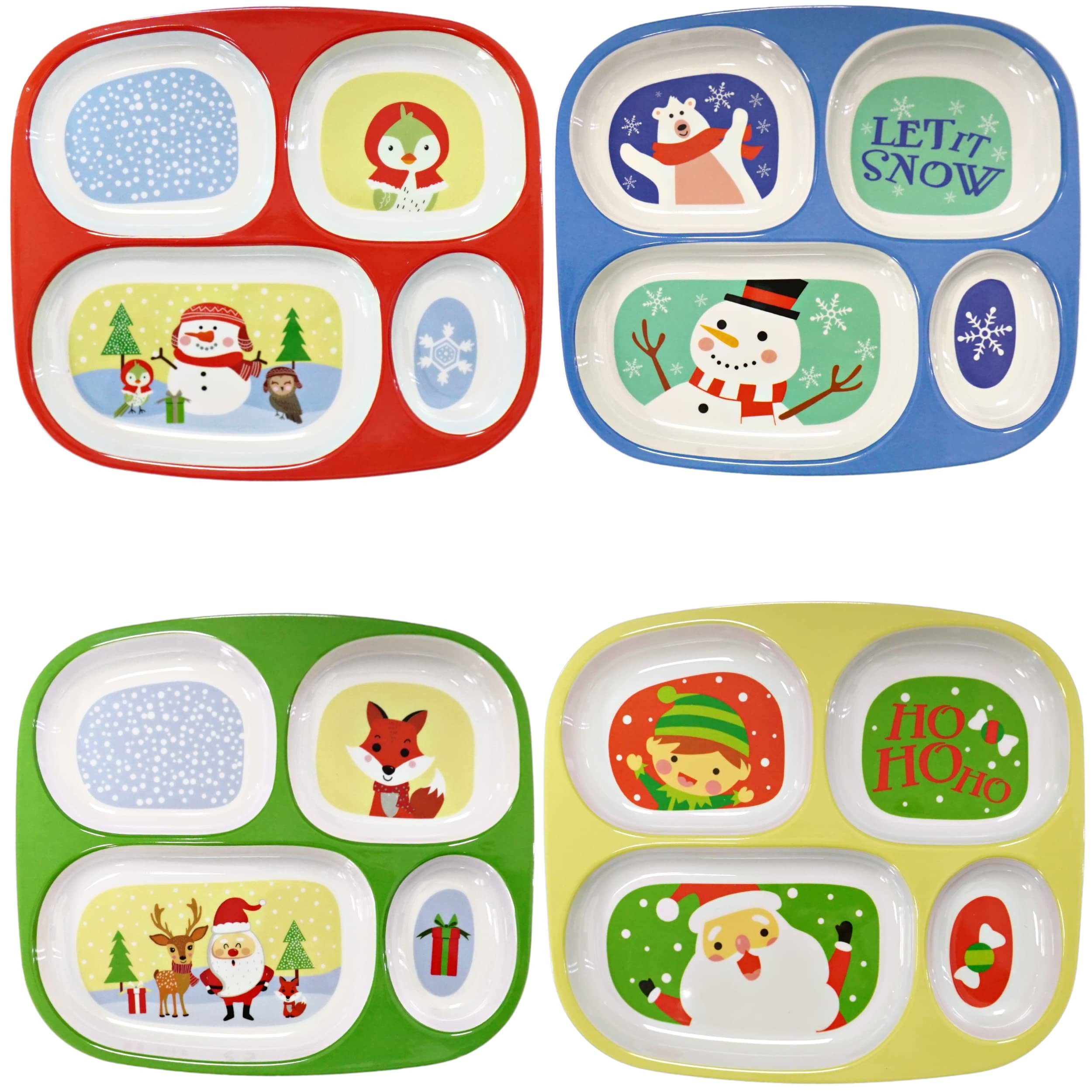 4E's Novelty Christmas Dinnerware Divided Plates For Kids (Set of 4) Melamine Plastic BPA Free Se... | Amazon (US)