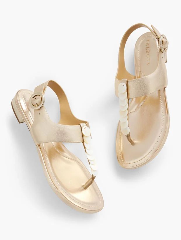 Keri Shells Leather Flat Sandals - Metallic | Talbots