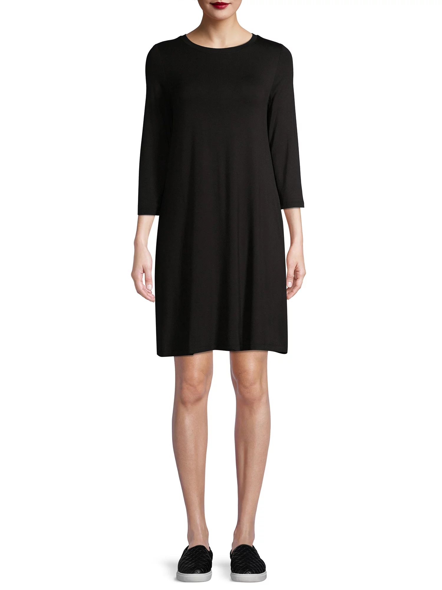 Time and Tru Women's 3/4 Sleeve Knit Dress | Walmart (US)