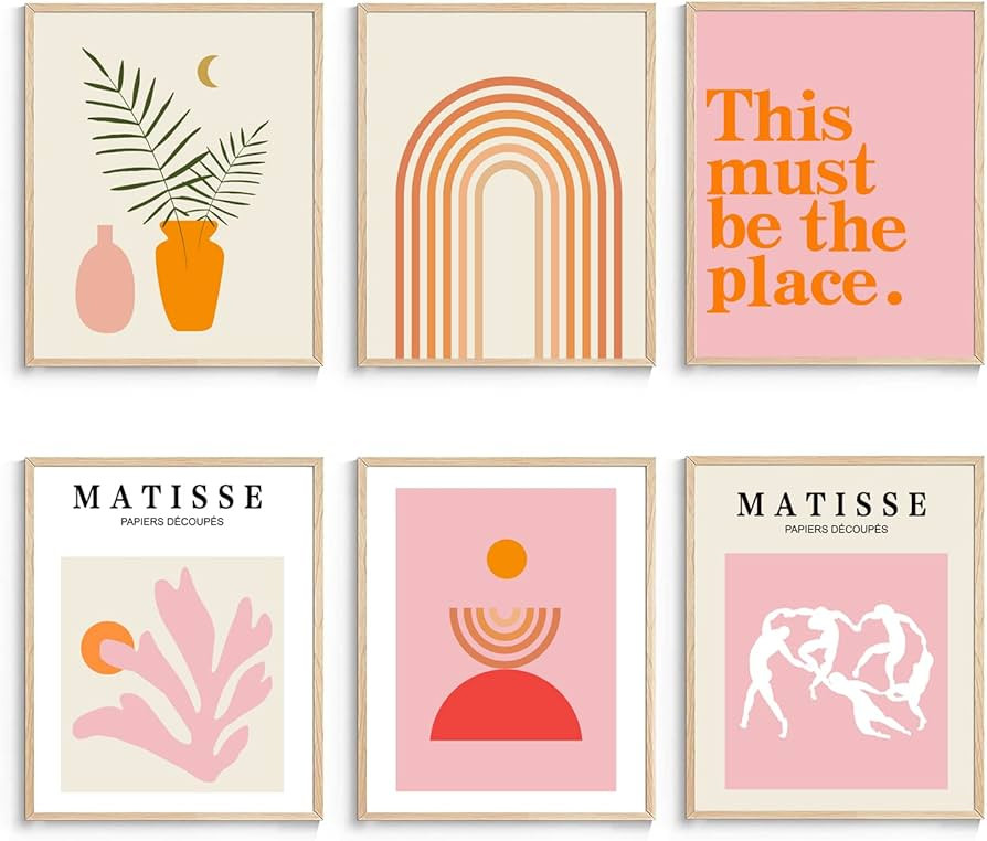 Matisse Wall Art and Boho Wall Prints UNFRAMED, Minimalist Aesthetic Images Decor, Pink Print Set... | Amazon (US)