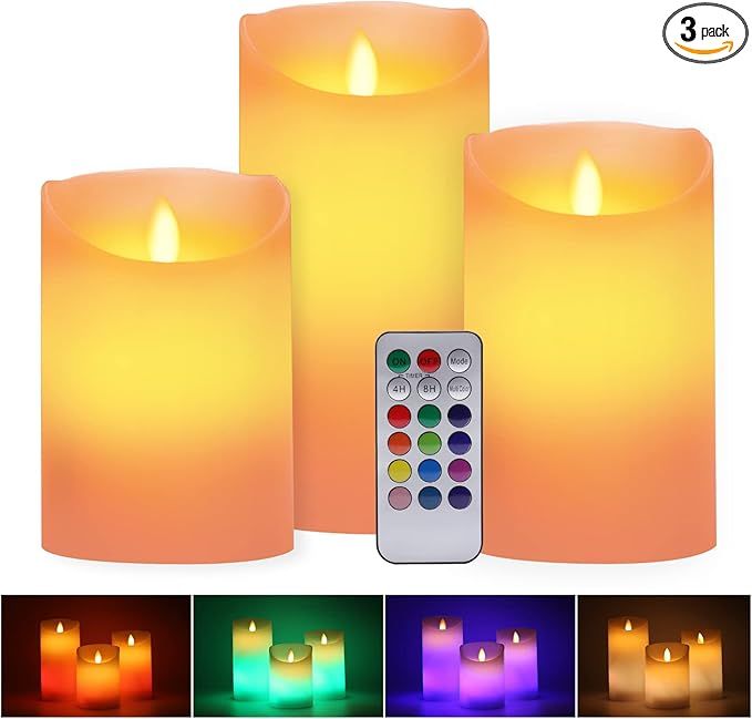 ALED LIGHT Flameless LED Candles Light, 3 Pack Warm White Plus Multicolor Real Wax Battery Operat... | Amazon (US)