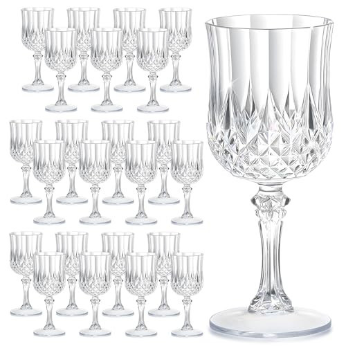HTTBEIZI 24PCS 7OZ Transparent Wine Plastic Glasses, Drinking Champagne Glasses Flutes Crystal Vintage Water Unbreakable Goblets for Valentine’s Day, Wedding, Parties | Amazon (US)