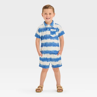 Grayson Mini Toddler Boys' Pull-On Wavy Striped Shorts Set - Blue | Target