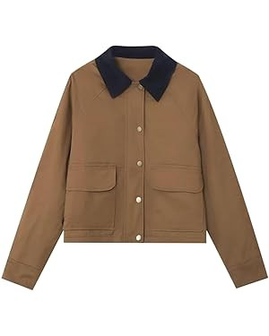 Womens Contrast Collar Quilted Barn Jacket Zip Up Fall Winter Casual Canvas Jacket Vintage Trench... | Amazon (US)