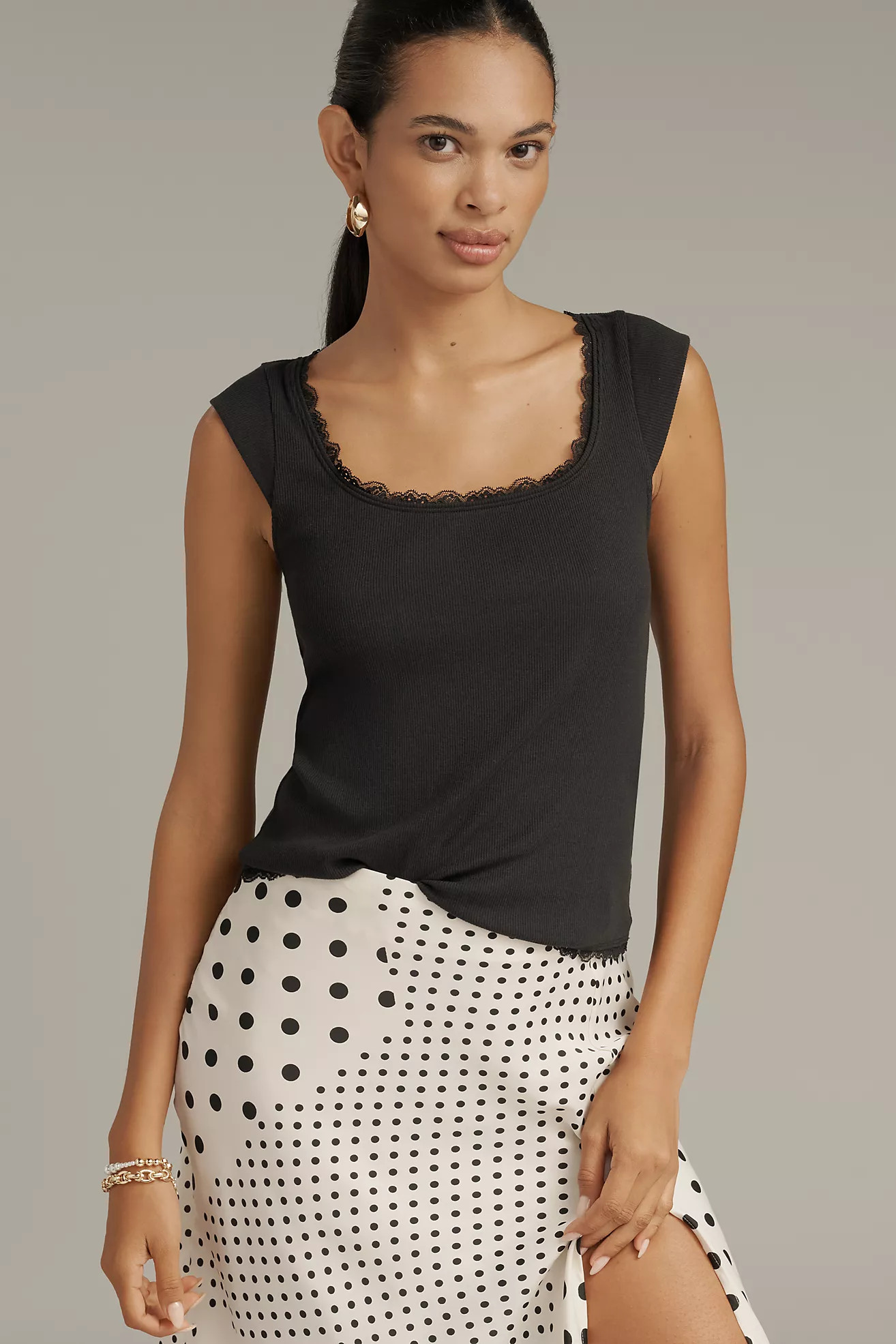 Maeve Lace-Trim Cap-Sleeve Shirt | Anthropologie (US)