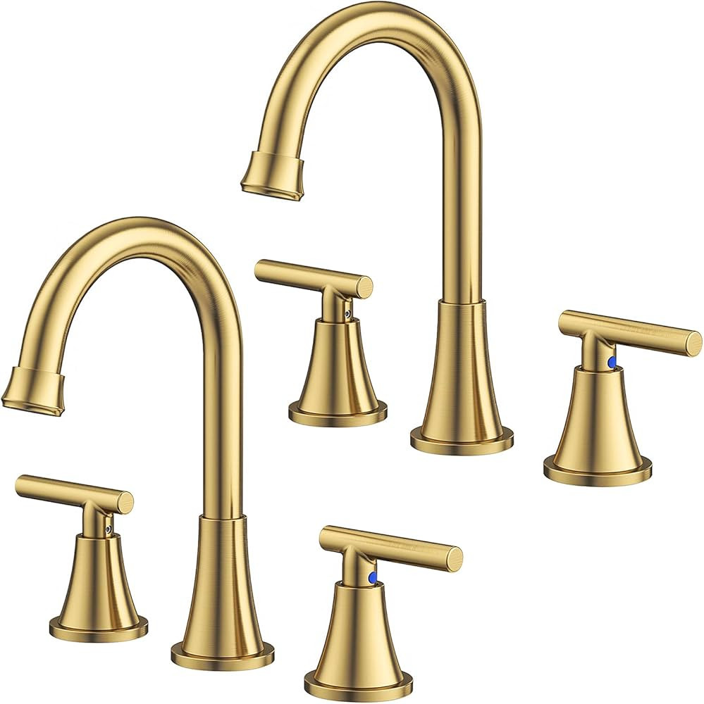 Bathroom Faucets for Sink 3 Hole, Hurran Brushed Gold Bathroom Sink Faucet with Pop-up Drain and ... | Amazon (US)