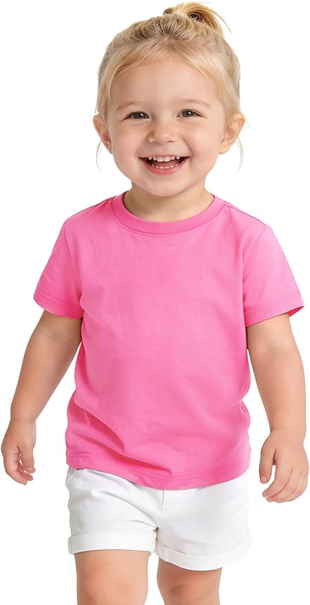 Toddler Girls Short Sleeve T-Shirts Baby Girl Cotton Crewneck Tee Basic Soild Shirt Size 18M-5T | Amazon (US)